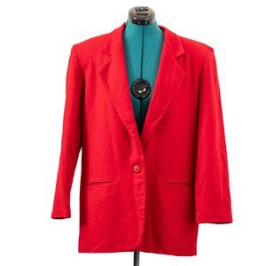 Braunstyle Vintage Blazer Red Wool Long Sleeve Jacket Suit Lined Womens Large